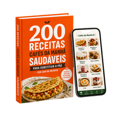 Mockup do livro 200 Receitas de Cafés da Manhã Saudáveis no celular